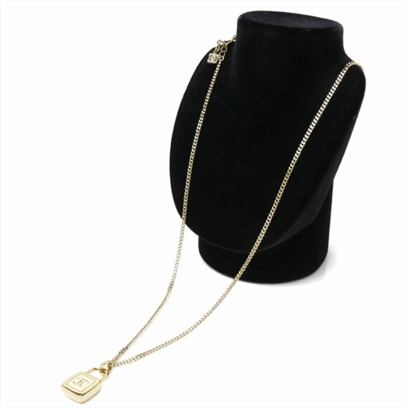 CHANEL CC Logos Rhinestone Padlock Long Chain Necklace 32" Gold Tone - Picture 1 of 7